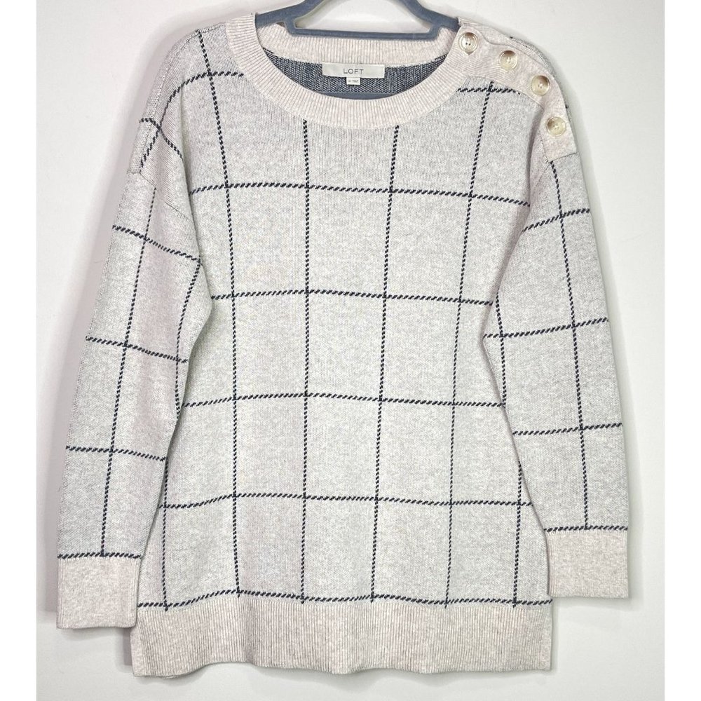 Ann Taylor LOFT 2022 Windowpane Shoulder Button Tunic Sweater Size Medium